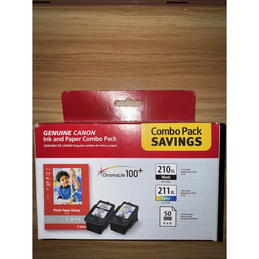 Canon Genuine 210XL Black 211XL Color & Photo Paper Combo Sealed
